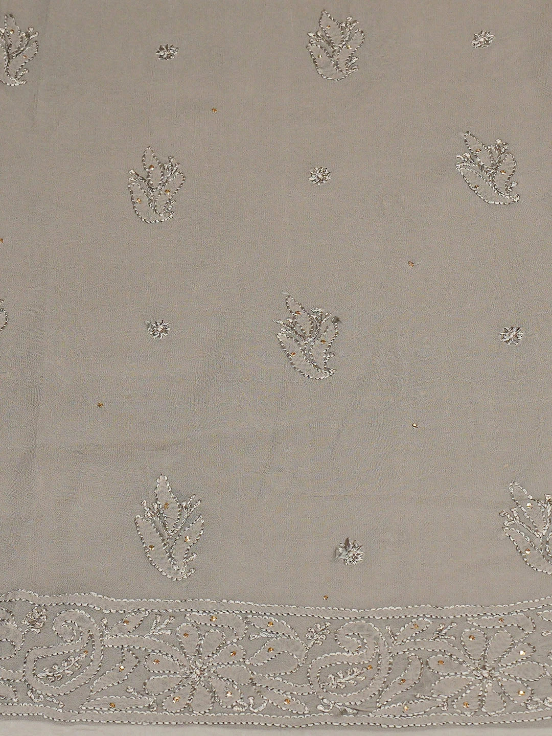 Ada Hand Embroidered Dusty Grey Viscose Georgette Lucknowi Chikankari Unstitched Kurta Dupatta Set With Muqaish/Mukaish Work 01A933364