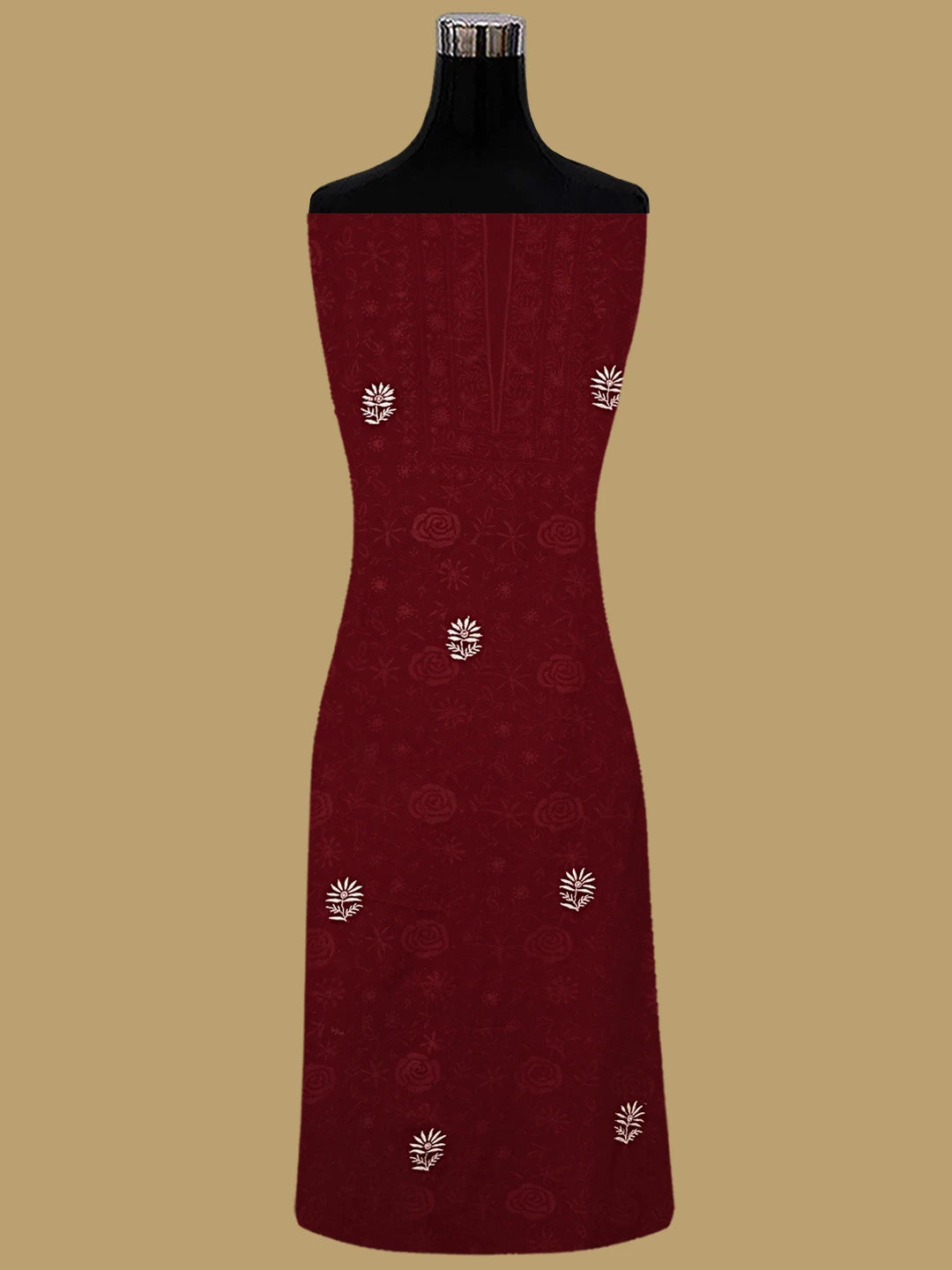 Ada Hand Embroidered Maroon Viscose Georgette Lucknowi Chikankari Unstitched Kurta Dupatta Set 01A887965