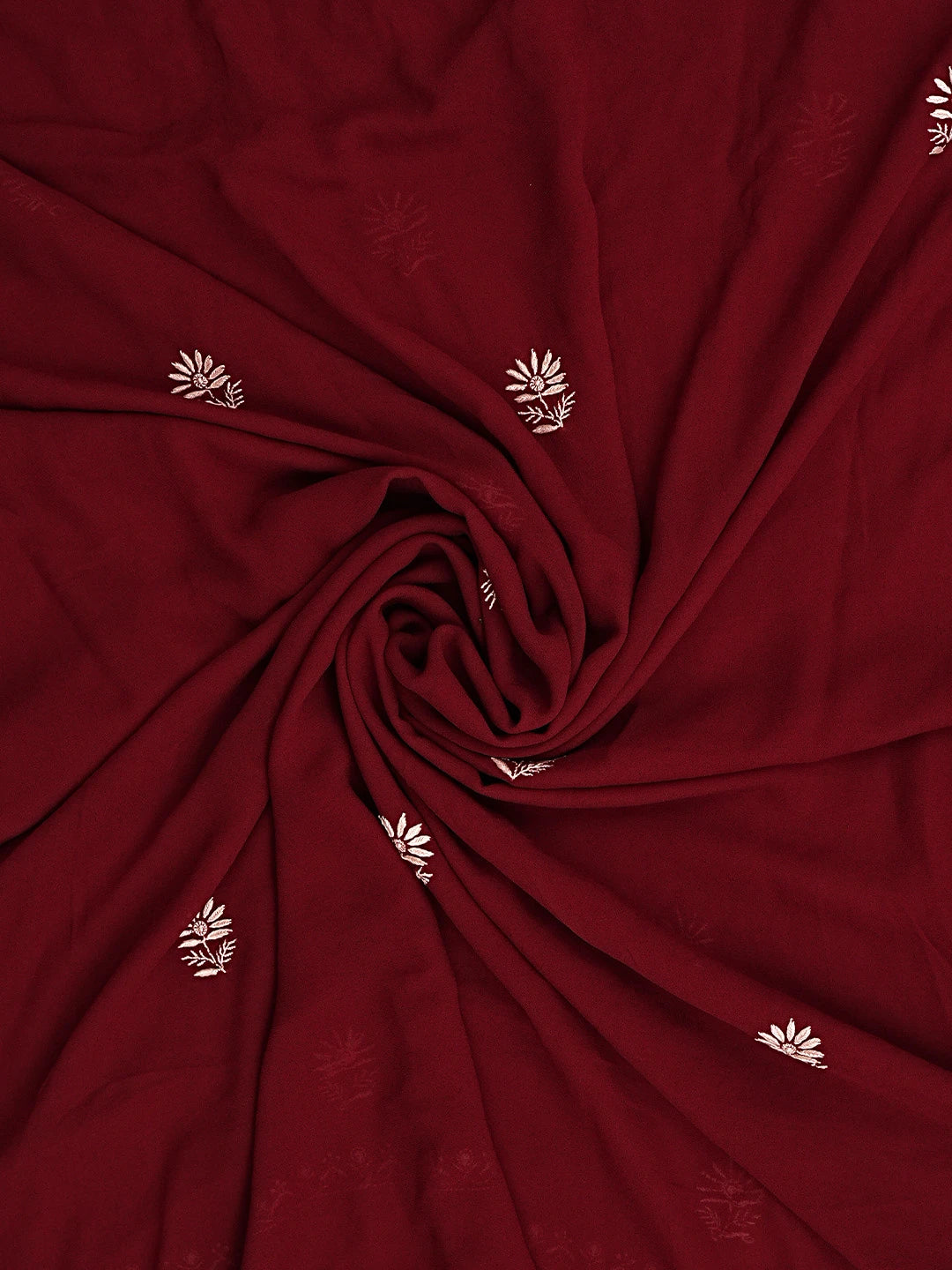 Ada Hand Embroidered Maroon Viscose Georgette Lucknowi Chikankari Unstitched Kurta Dupatta Set 01A887965
