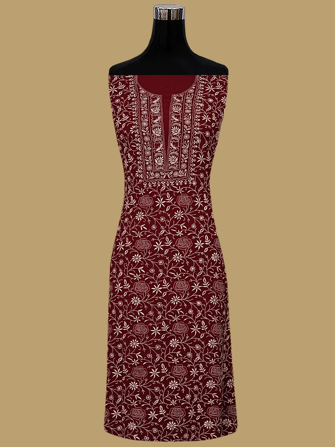 Ada Hand Embroidered Maroon Viscose Georgette Lucknowi Chikankari Unstitched Kurta Dupatta Set 01A887965