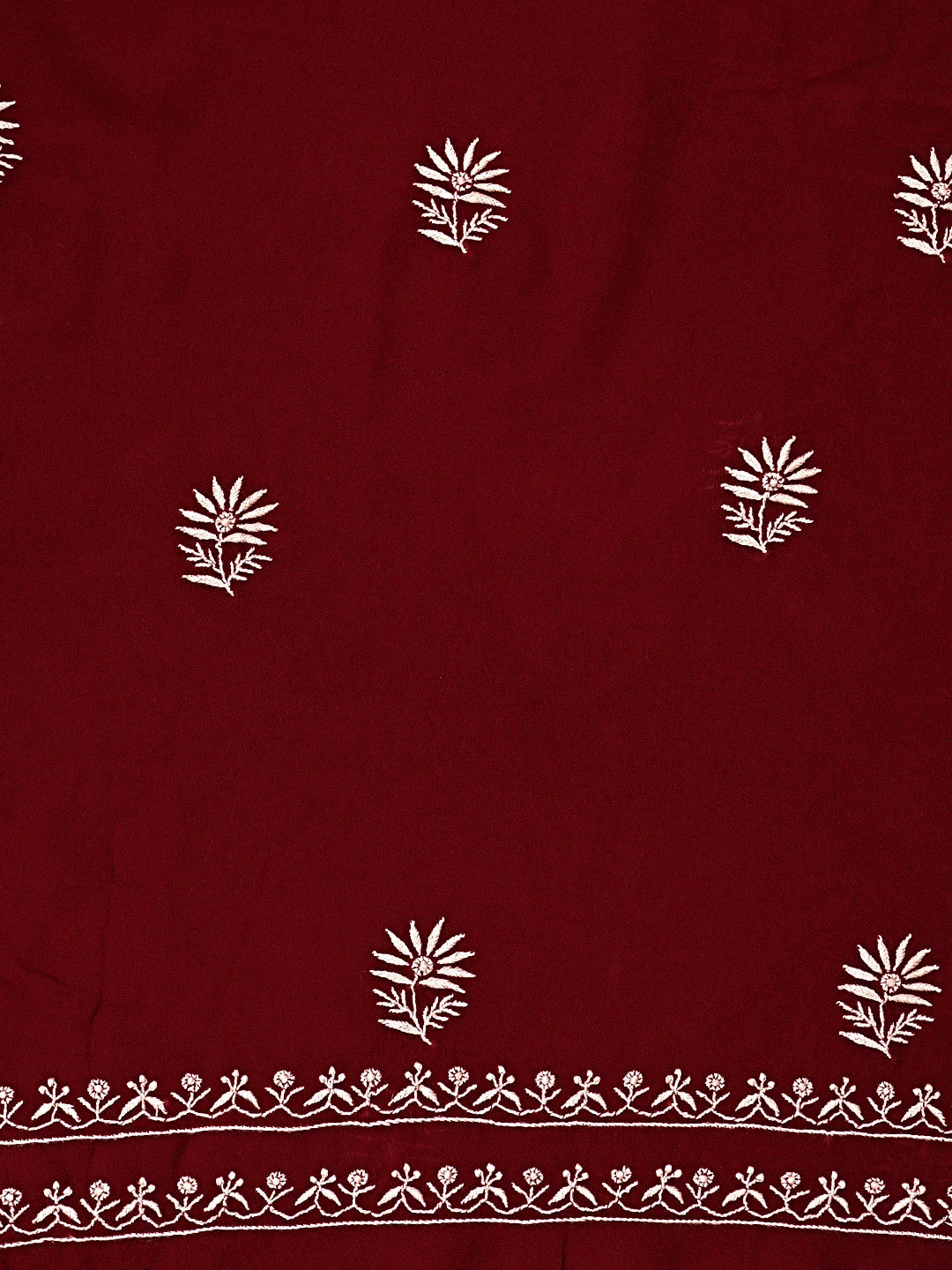Ada Hand Embroidered Maroon Viscose Georgette Lucknowi Chikankari Unstitched Kurta Dupatta Set 01A887965
