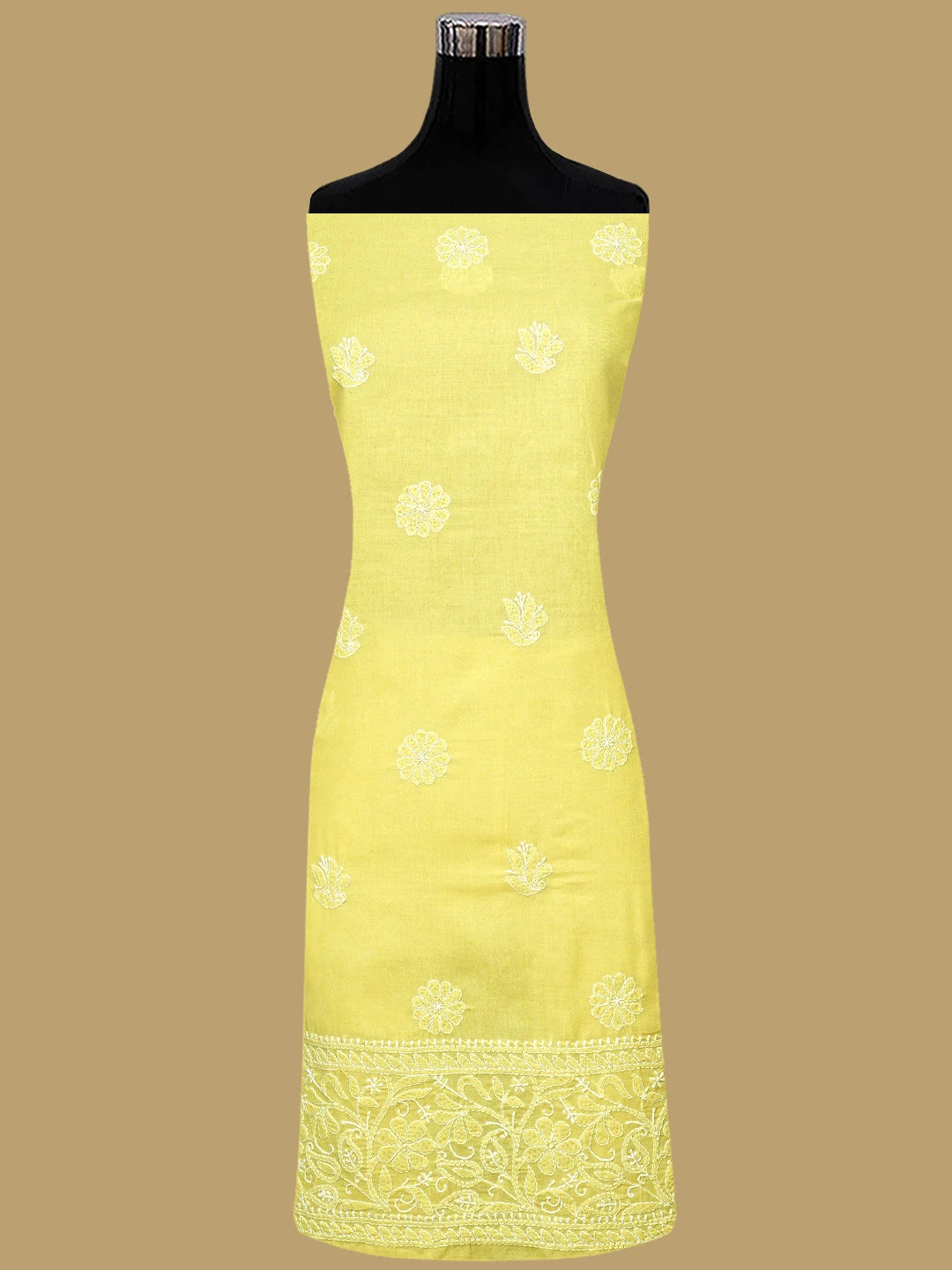 Ada Hand Embroidered Yellow Cotton Lucknowi Chikankari Unstitched Suit Piece 01A818695