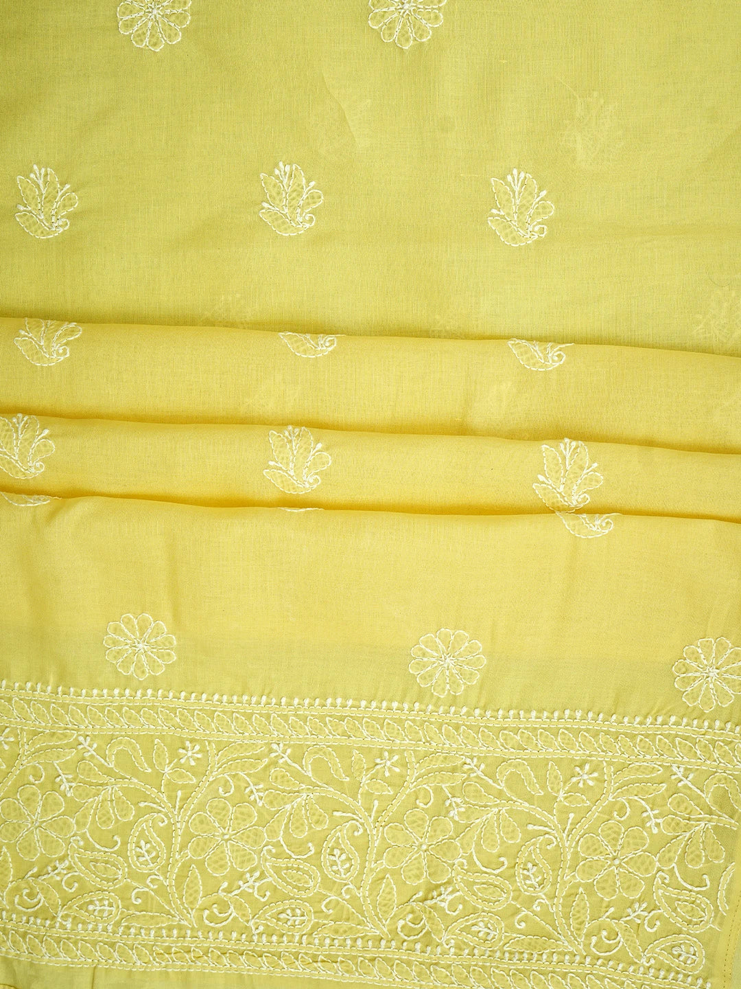 Ada Hand Embroidered Yellow Cotton Lucknowi Chikankari Unstitched Suit Piece 01A818695