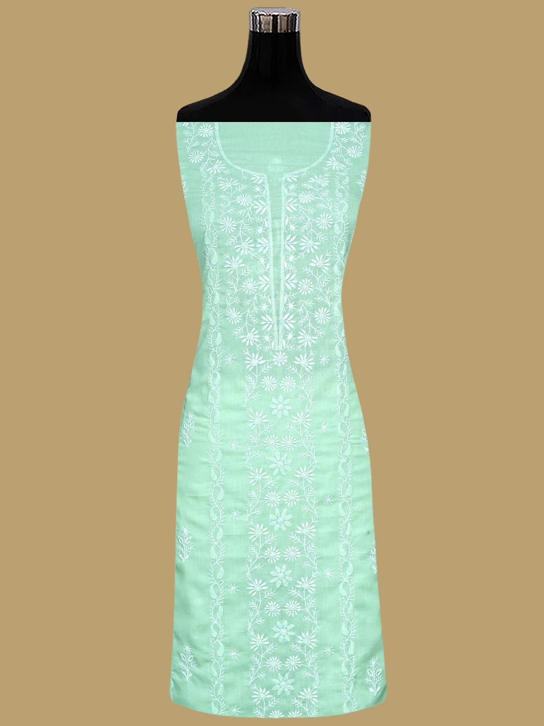 Ada Hand Embroidered Celadon Green Cotton Lucknowi Chikankari Unstitched Suit Piece 01A773781