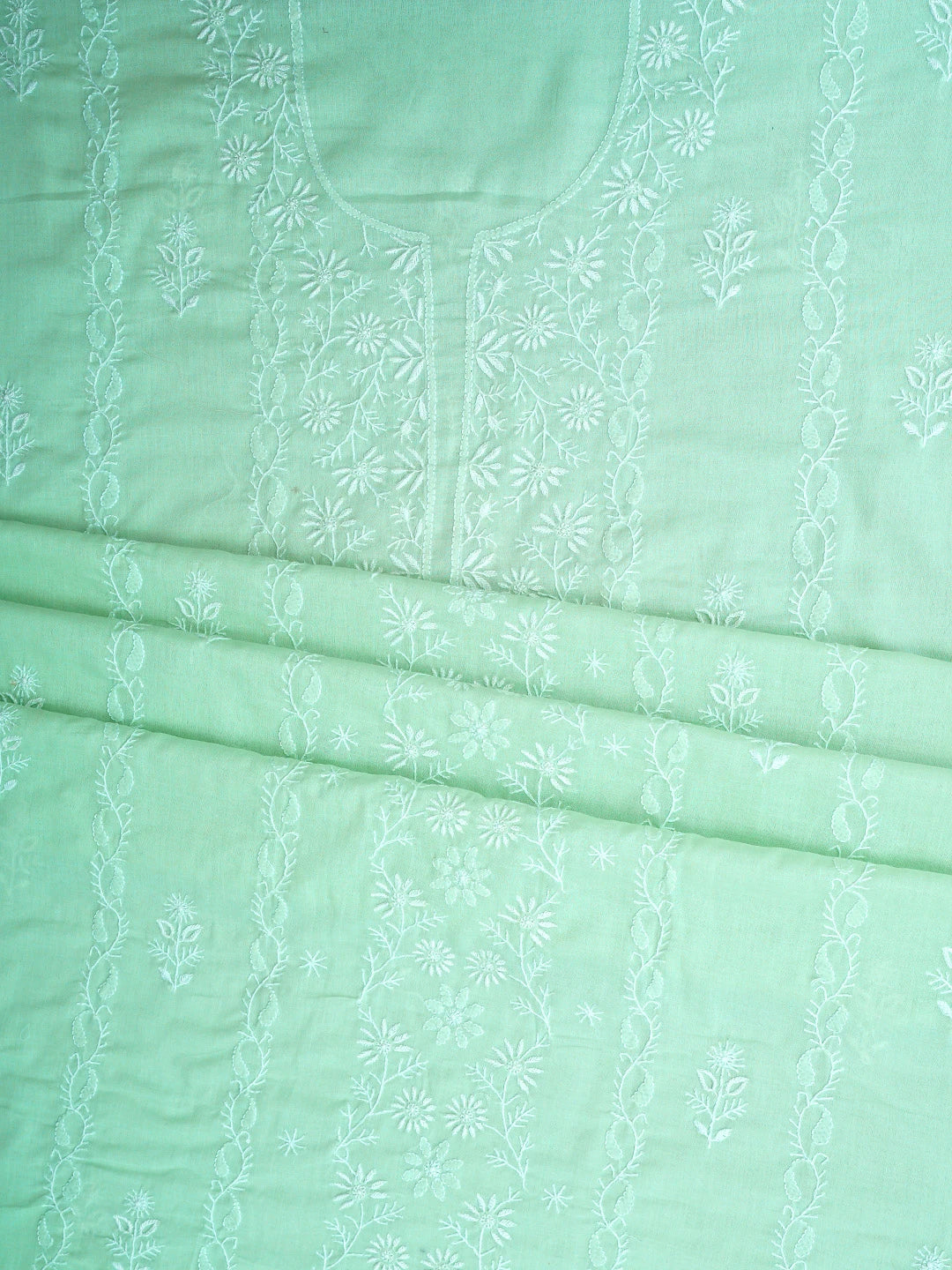 Ada Hand Embroidered Celadon Green Cotton Lucknowi Chikankari Unstitched Suit Piece 01A773781
