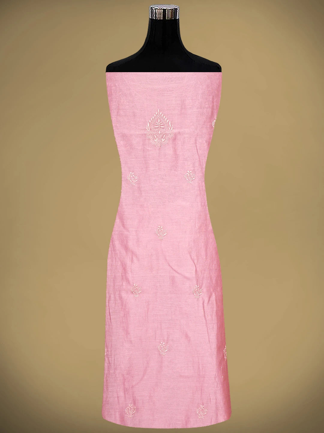 Ada Hand Embroidered Baby Pink Chanderi Lucknowi Chikankari Unstitched Kurta Dupatta Set 01A939463