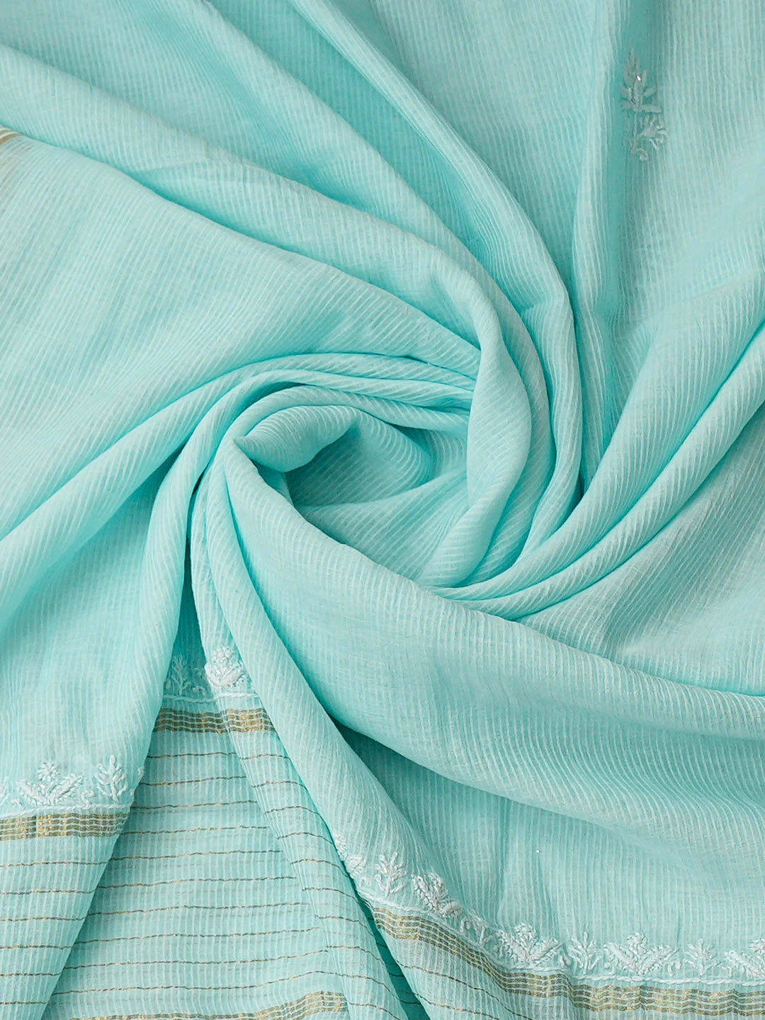 Ada Hand Embroidered Pale Cyan Chanderi Lucknowi Chikankari Unstitched Kurta Dupatta Set 01A934918