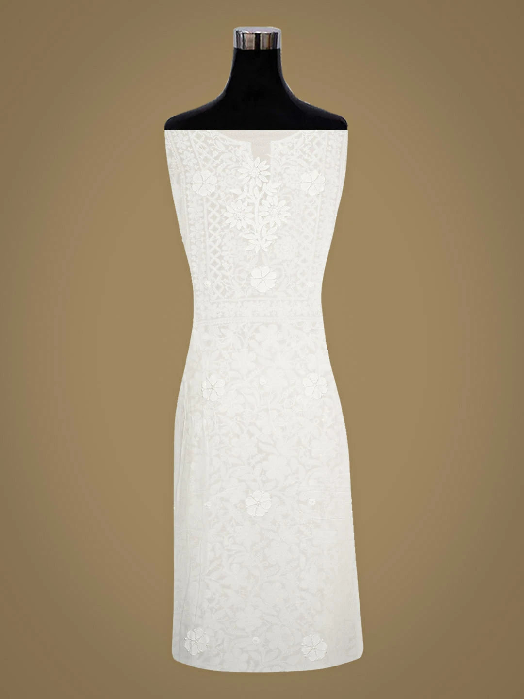Ada Hand Embroidered White Viscose Georgette Lucknowi Chikankari Unstitched Kurta Dupatta Set 01A933267