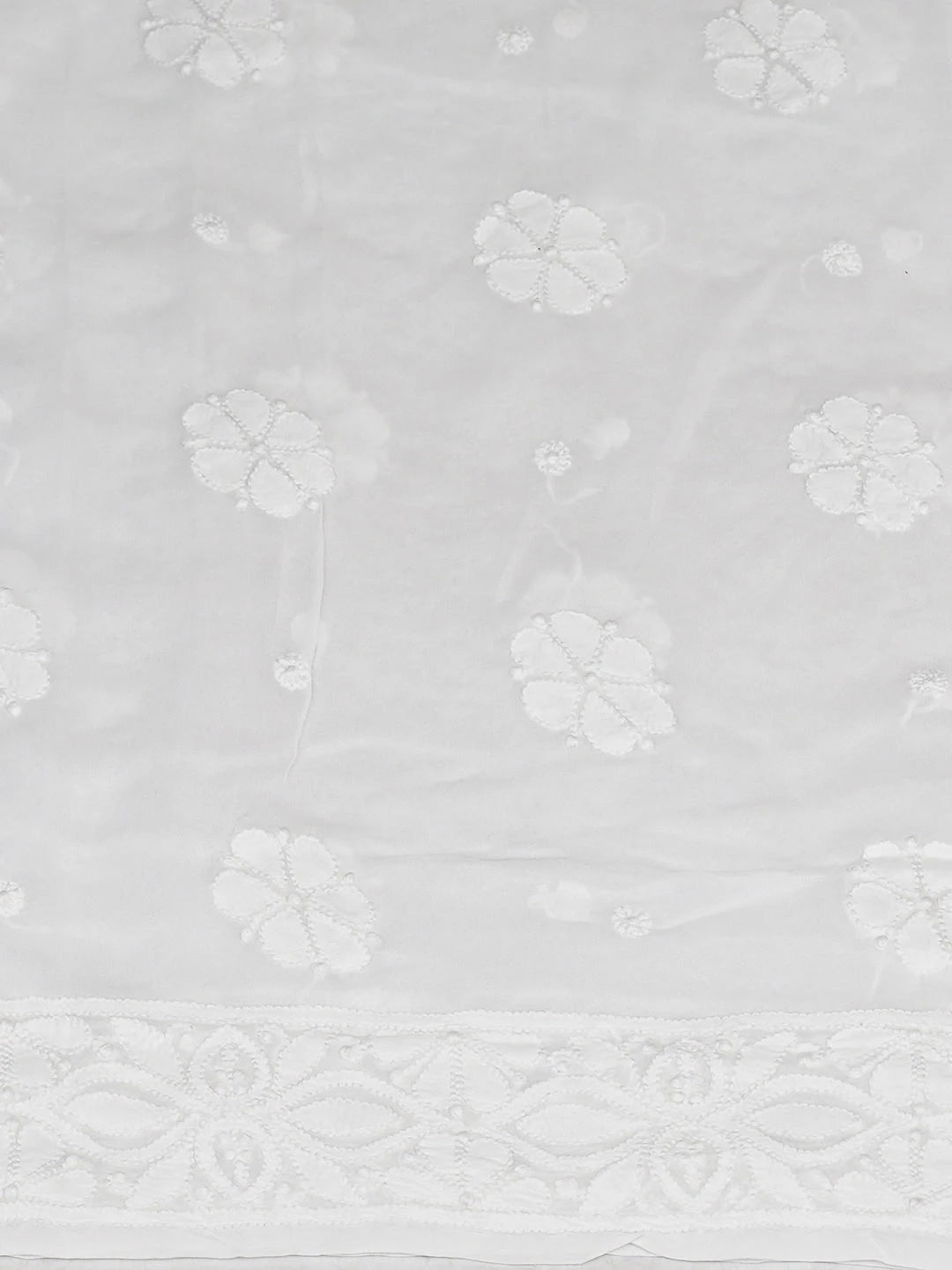 Ada Hand Embroidered White Viscose Georgette Lucknowi Chikankari Unstitched Kurta Dupatta Set 01A933267