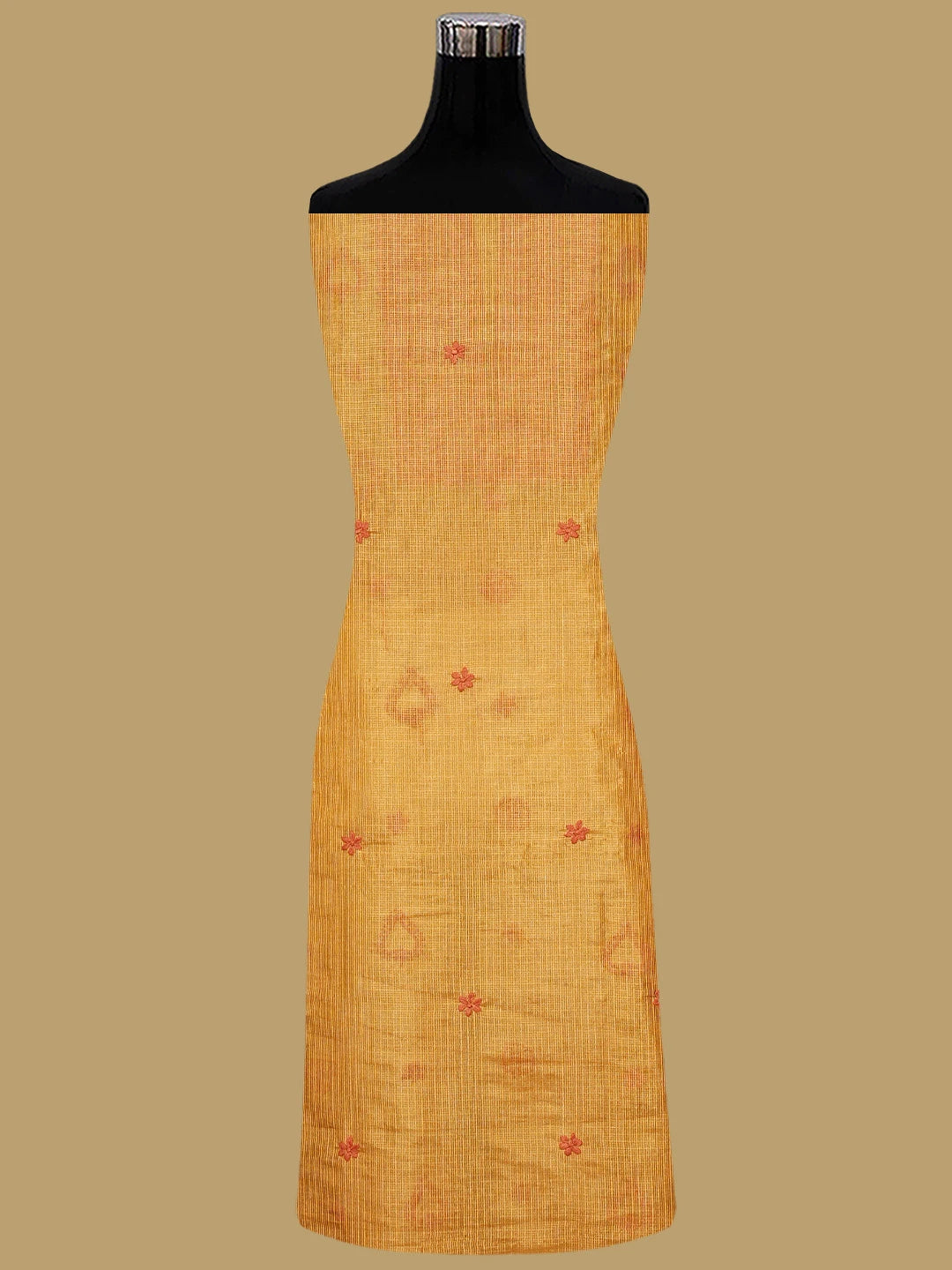Ada Hand Embroidered Golden Apricot Orange Kota Tissue Lucknowi Chikankari Unstitched Kurta Dupatta Set 01A876770