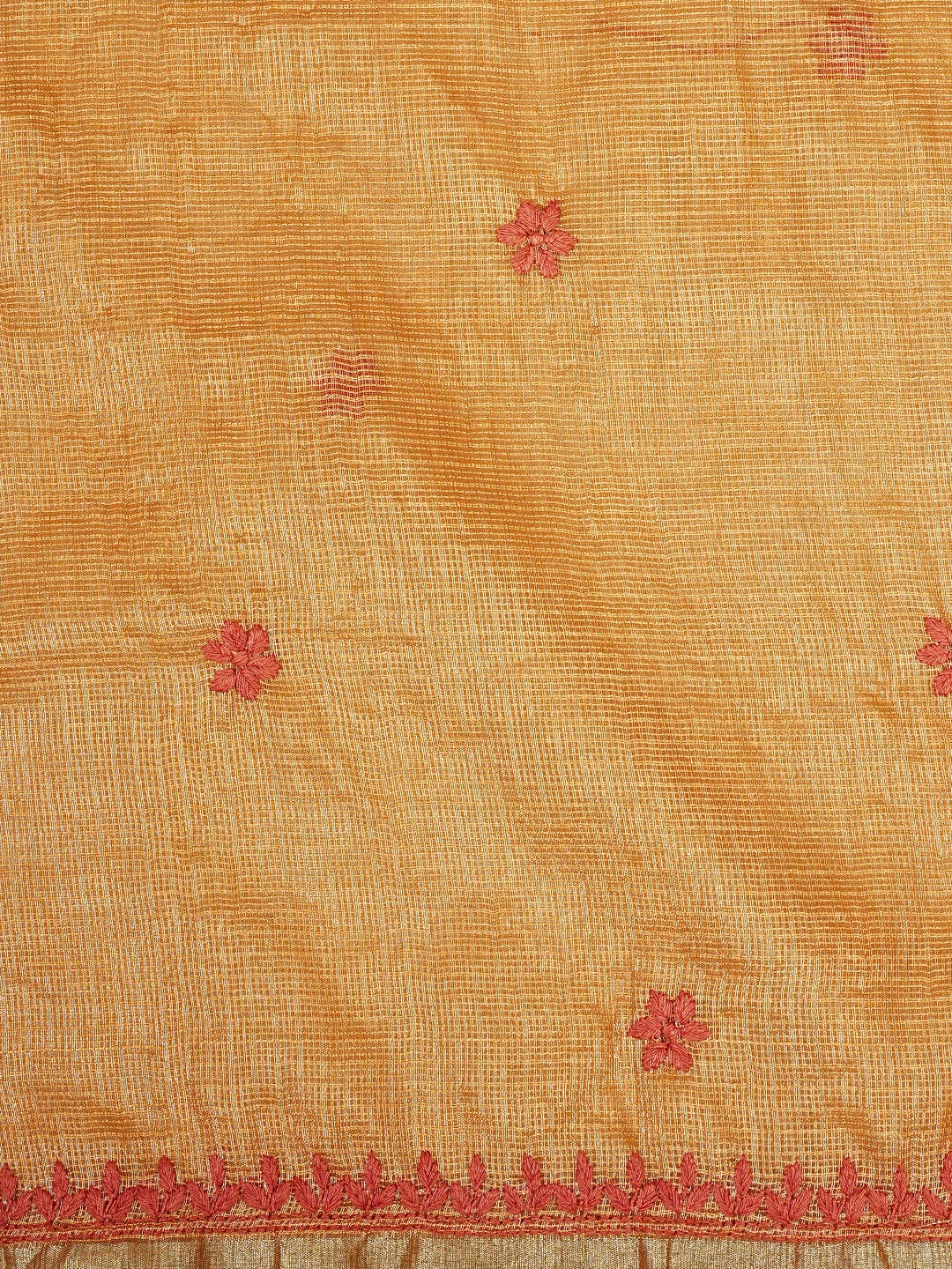 Ada Hand Embroidered Golden Apricot Orange Kota Tissue Lucknowi Chikankari Unstitched Kurta Dupatta Set 01A876770
