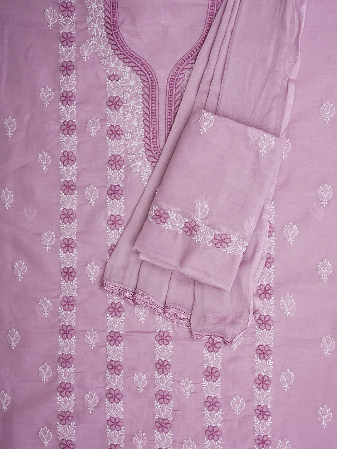 Ada Hand Embroidered Dusty Pink Cotton Lucknowi Chikankari Unstitched Suit Piece 01A943521