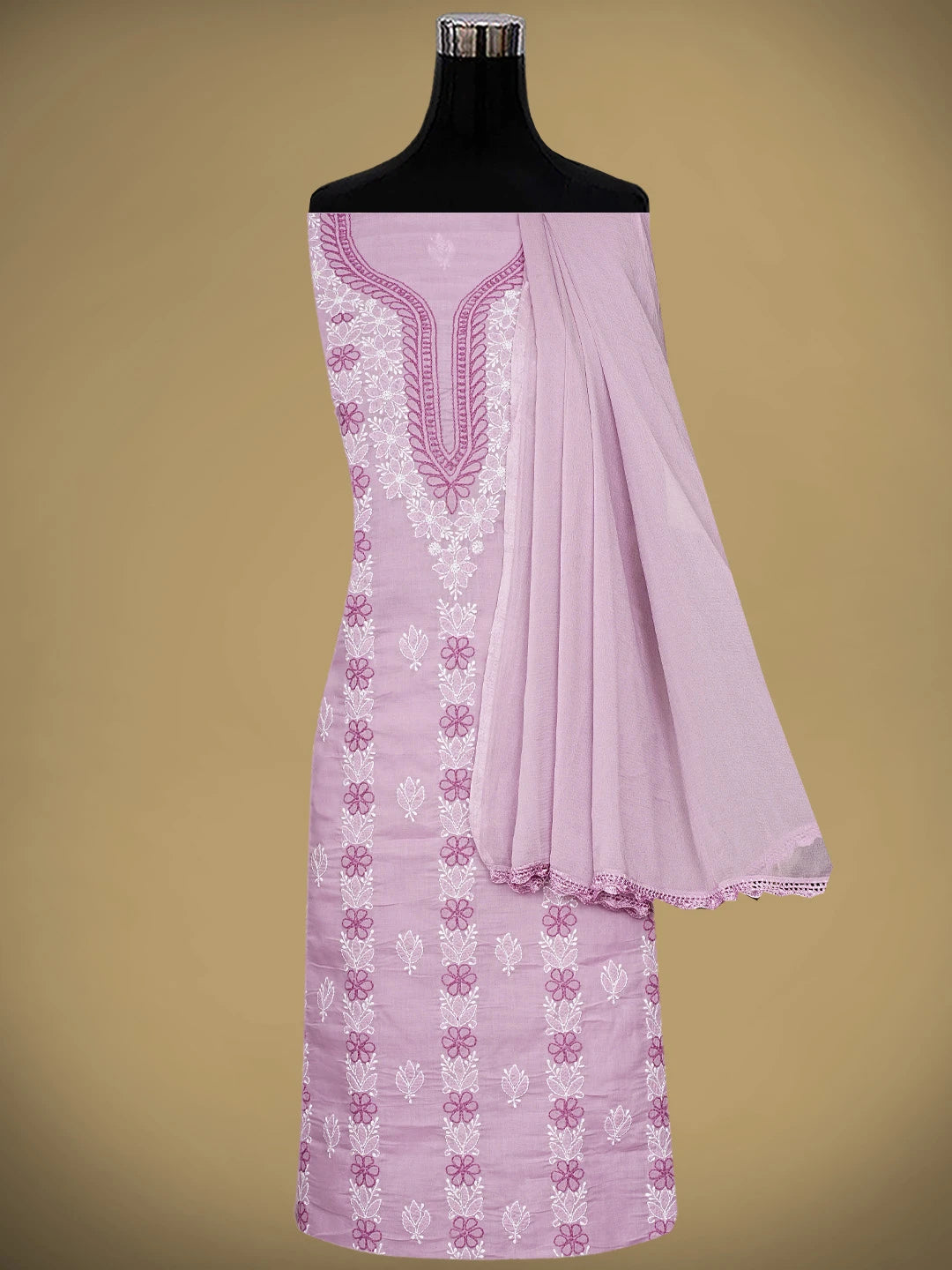 Ada Hand Embroidered Dusty Pink Cotton Lucknowi Chikankari Unstitched Suit Piece 01A943521