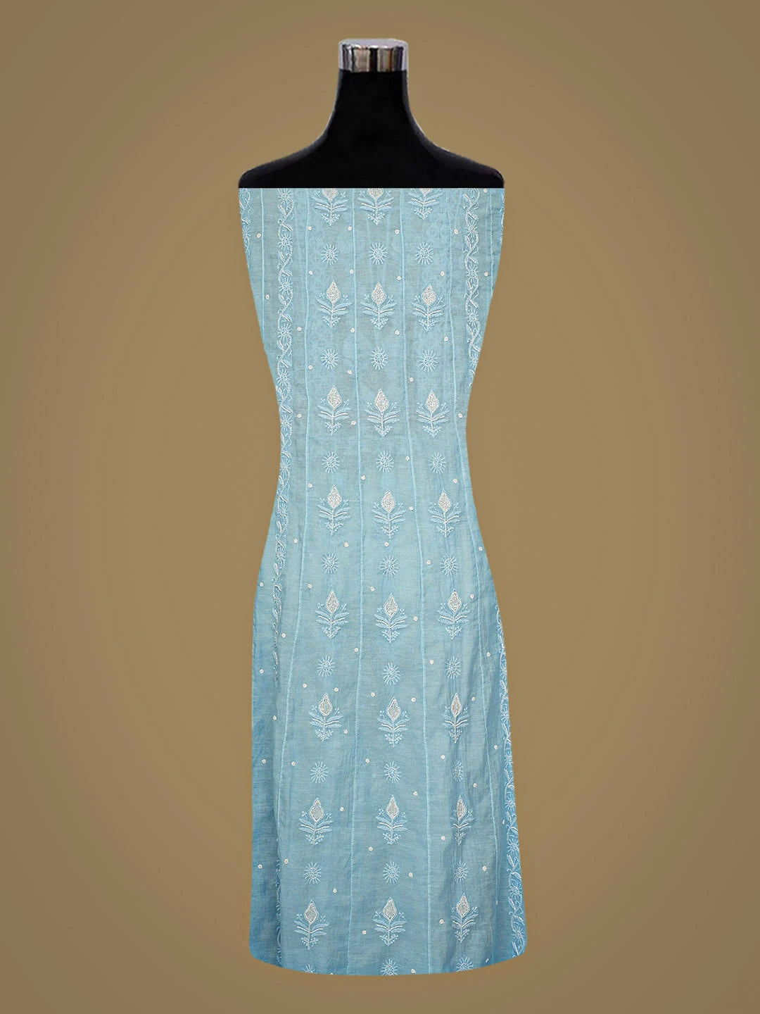 Ada Hand Embroidered Blue Chanderi Lucknowi Chikankari Semi-Stitched Anarkali Kurta Dupatta Set With Cutdana Work 01A916928