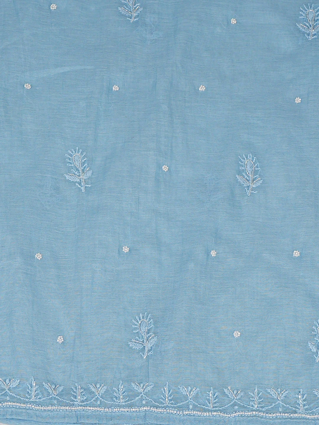 Ada Hand Embroidered Blue Chanderi Lucknowi Chikankari Semi-Stitched Anarkali Kurta Dupatta Set With Cutdana Work 01A916928