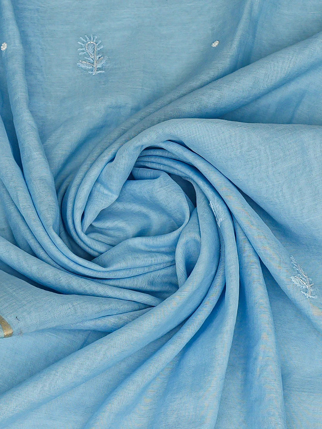 Ada Hand Embroidered Blue Chanderi Lucknowi Chikankari Semi-Stitched Anarkali Kurta Dupatta Set With Cutdana Work 01A916928