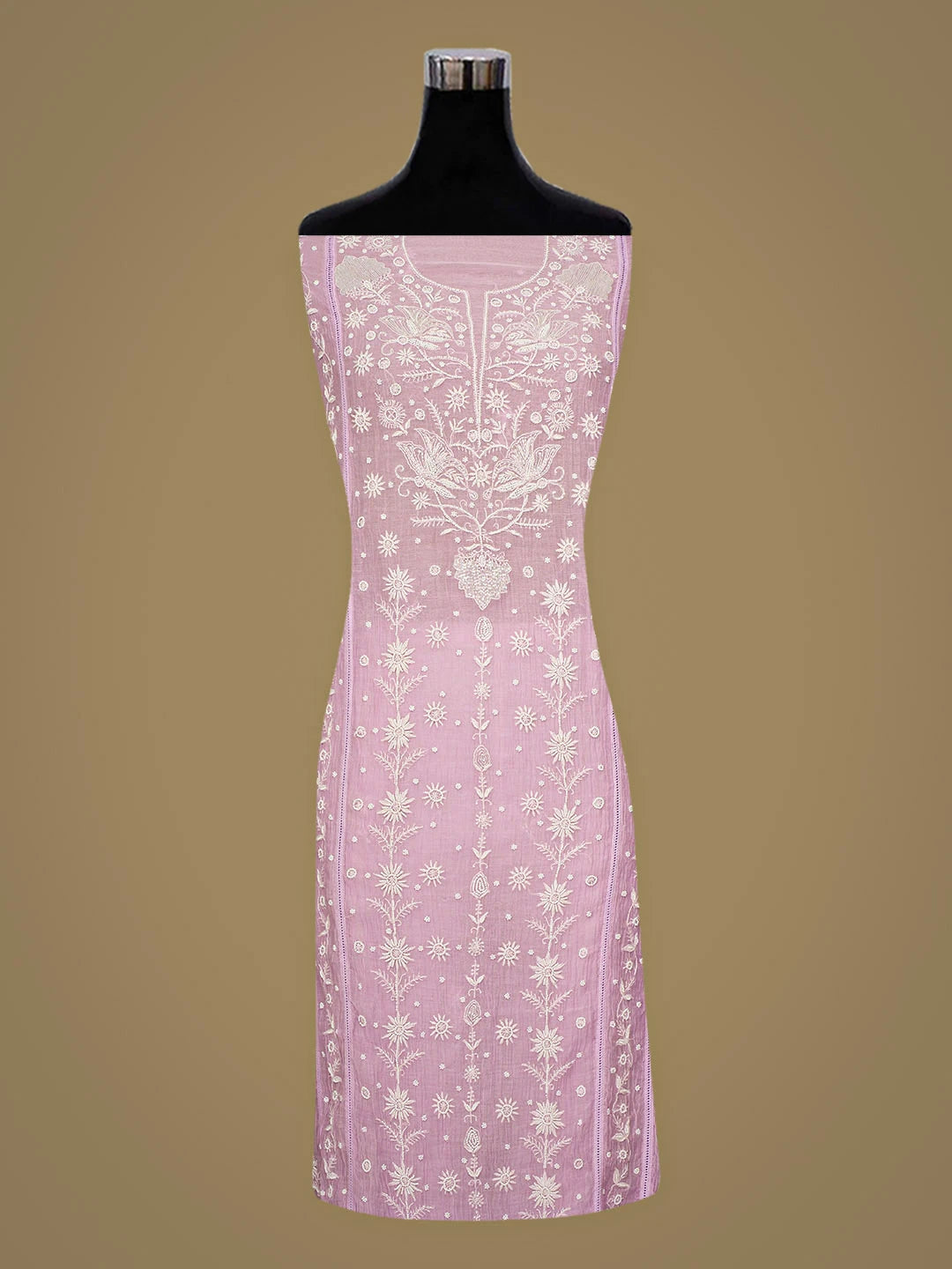 Ada Hand Embroidered Lavender Chanderi Lucknowi Chikankari Unstitched Kurta Dupatta Set With Pearl Work 01A898449