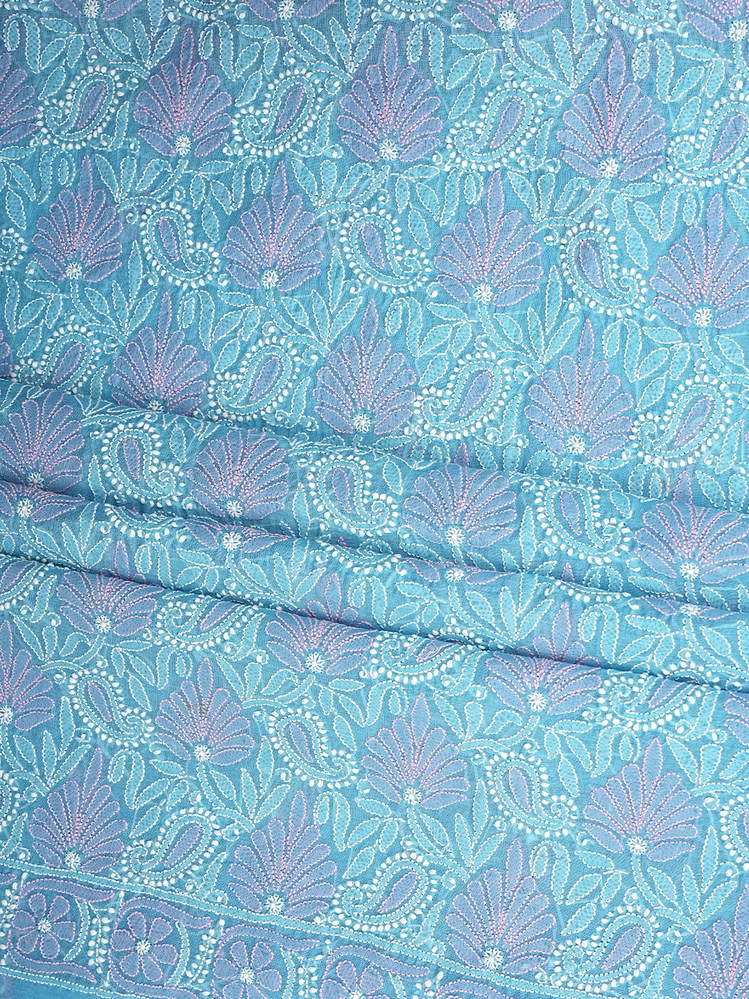Ada Hand Embroidered Sky Blue Chanderi Lucknowi Chikankari Unstitched Kurta Dupatta Set 01A920962