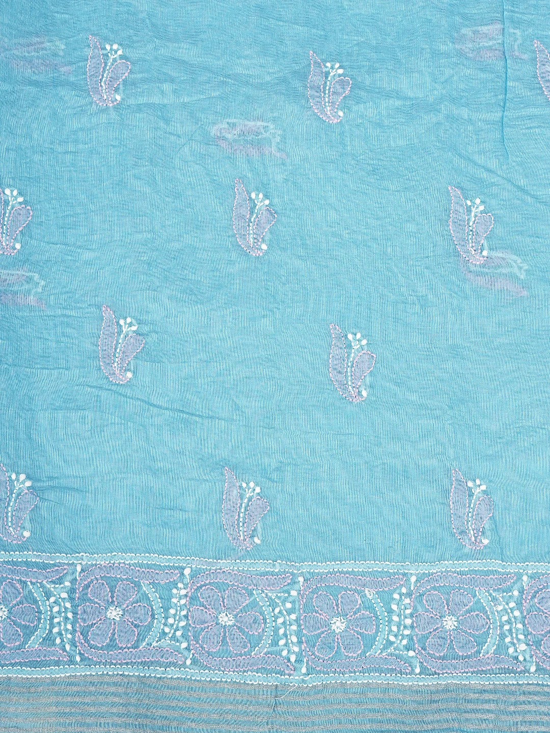 Ada Hand Embroidered Sky Blue Chanderi Lucknowi Chikankari Unstitched Kurta Dupatta Set 01A920962