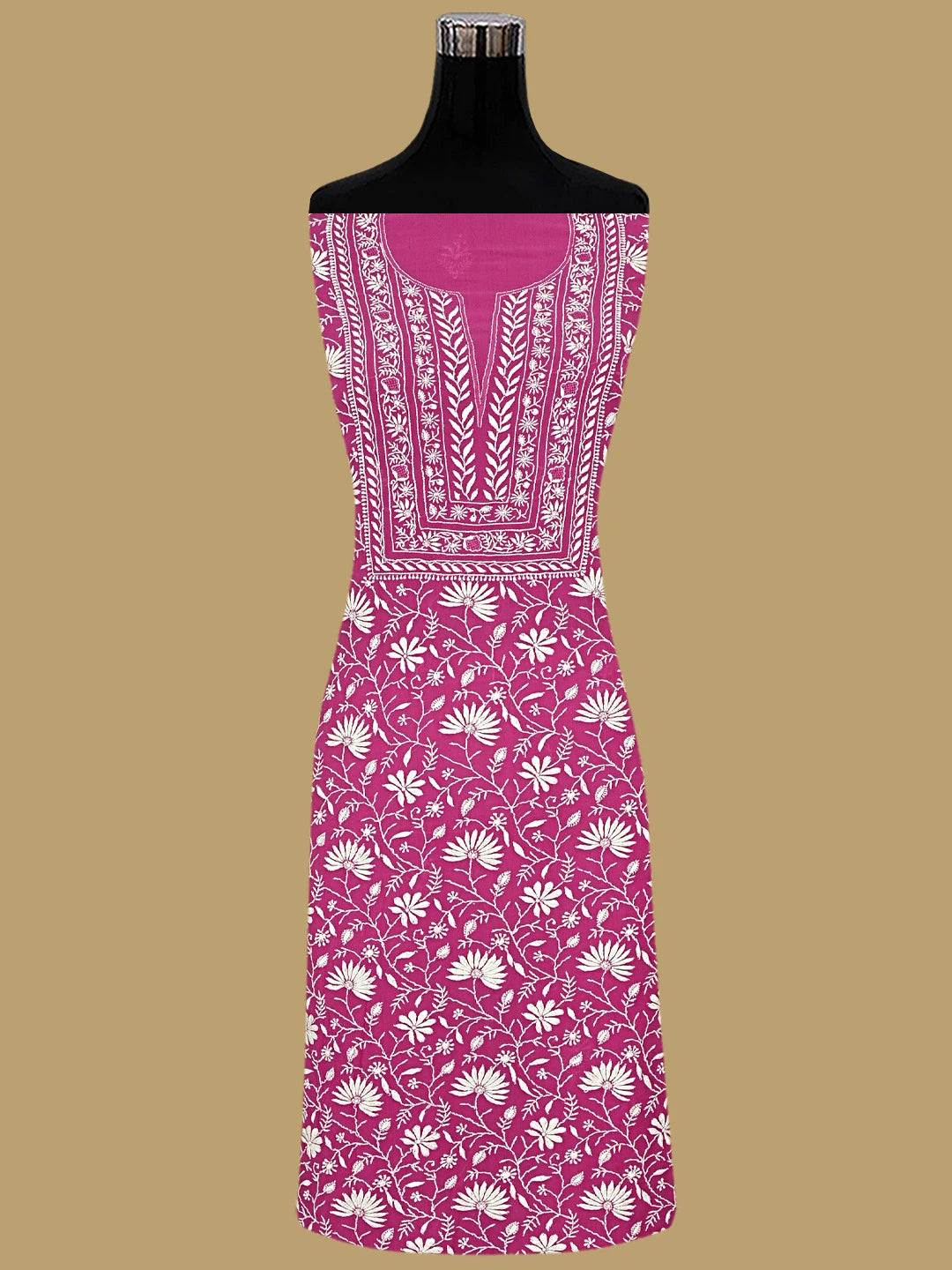 Ada Hand Embroidered Magenta Viscose Georgette Lucknowi Chikankari Unstitched Kurta Dupatta Set 01A873594