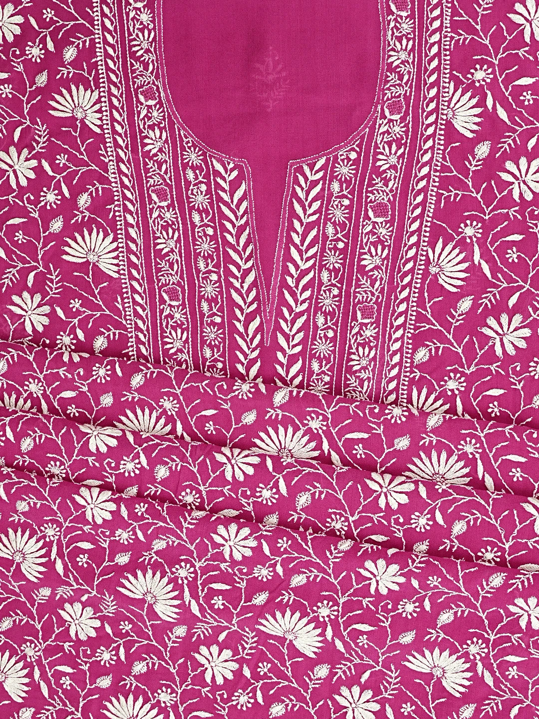 Ada Hand Embroidered Magenta Viscose Georgette Lucknowi Chikankari Unstitched Kurta Dupatta Set 01A873594