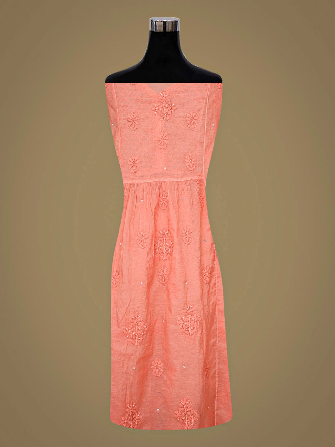 Ada Hand Embroidered Peach Chanderi Lucknowi Chikankari Unstitched Kurta Dupatta Set With Cutdana Work 01A921779