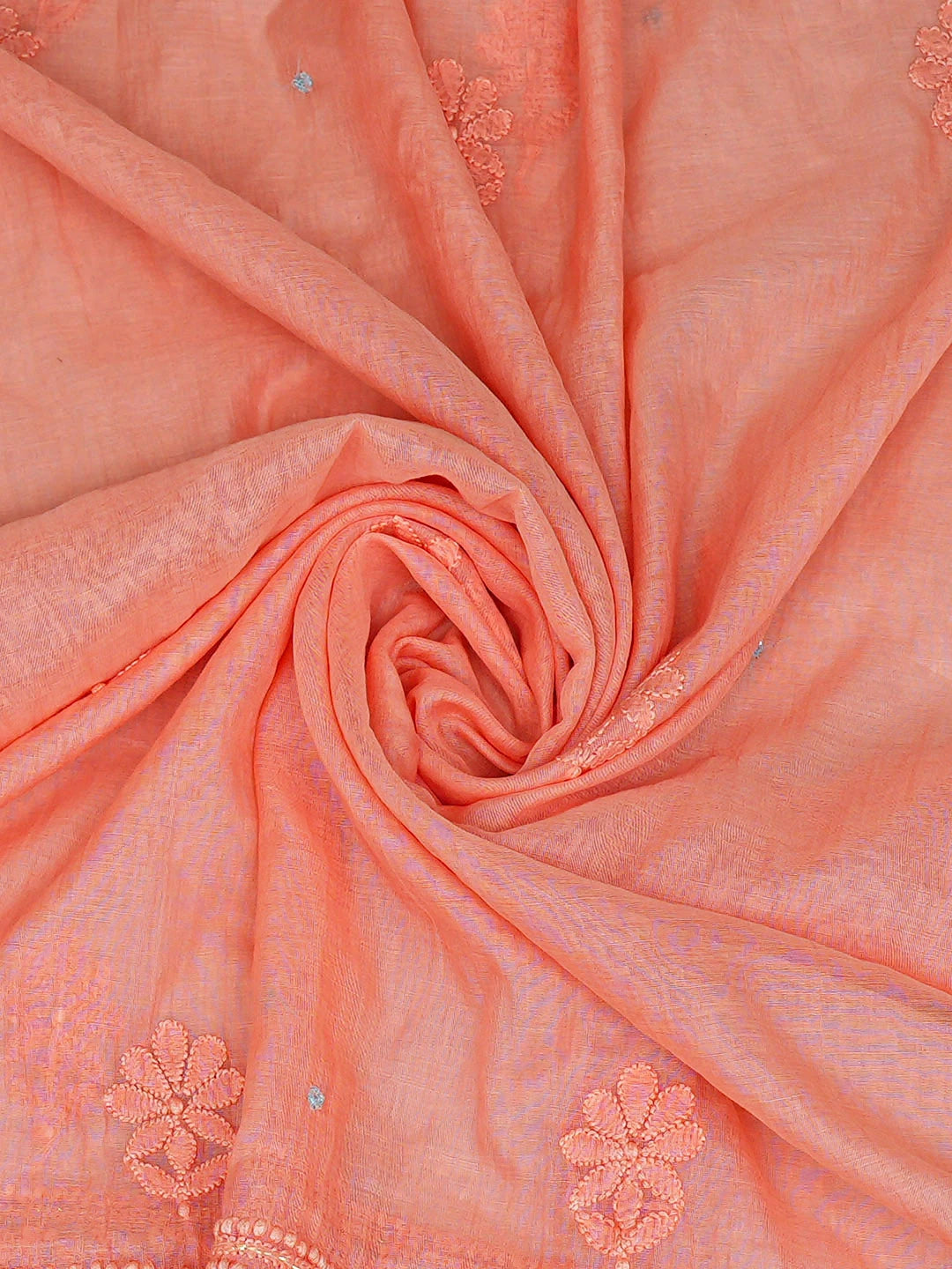 Ada Hand Embroidered Peach Chanderi Lucknowi Chikankari Unstitched Kurta Dupatta Set With Cutdana Work 01A921779