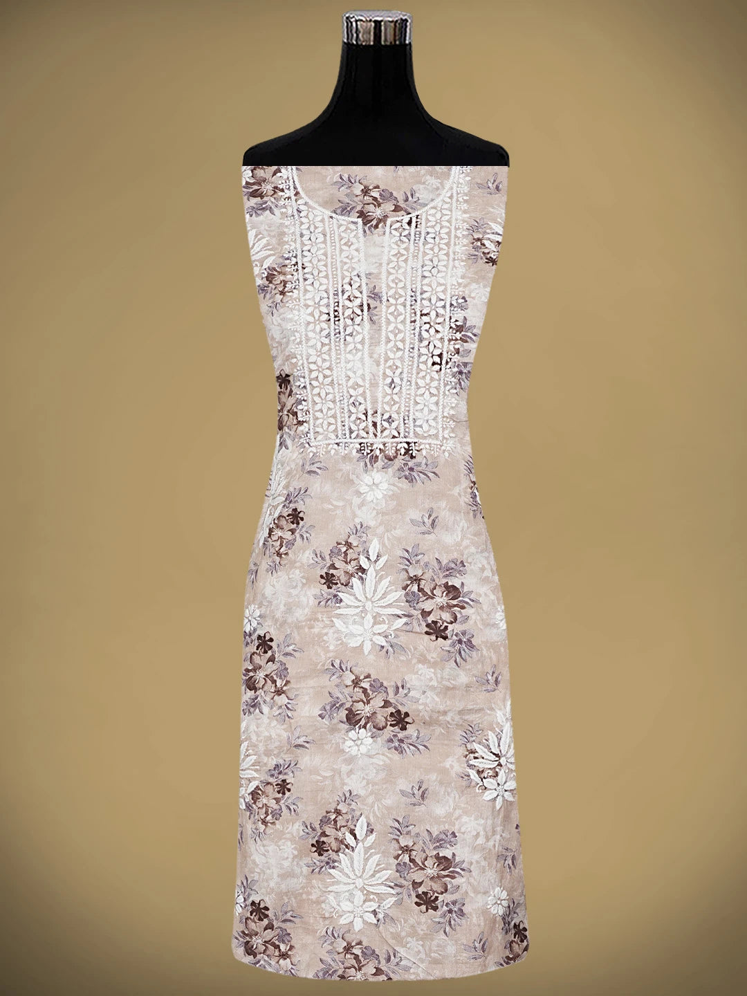 Ada Hand Embroidered Floral Printed Dusty Peach Cotton Lucknowi Chikankari Unstitched Kurta Dupatta Set 01A898188