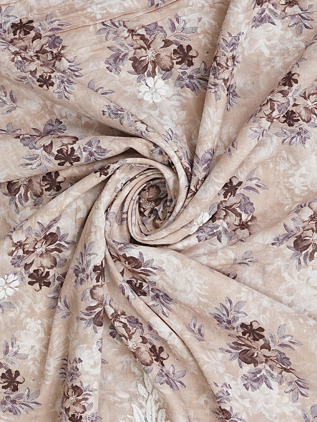 Ada Hand Embroidered Floral Printed Dusty Peach Cotton Lucknowi Chikankari Unstitched Kurta Dupatta Set 01A898188