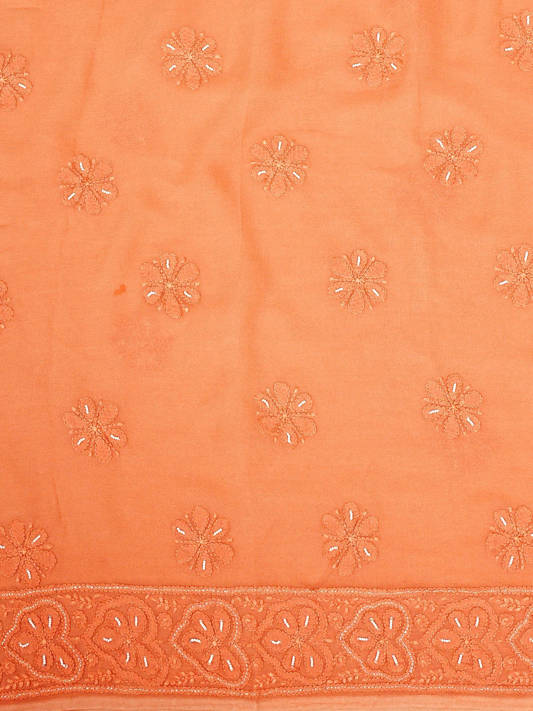Ada Hand Embroidered Coral Glow Viscose Georgette Lucknowi Chikankari Unstitched Kurta Dupatta Set With Zari  Work 01A893652