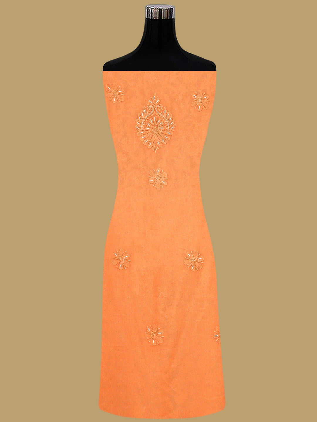 Ada Hand Embroidered Coral Glow Viscose Georgette Lucknowi Chikankari Unstitched Kurta Dupatta Set With Zari  Work 01A893652