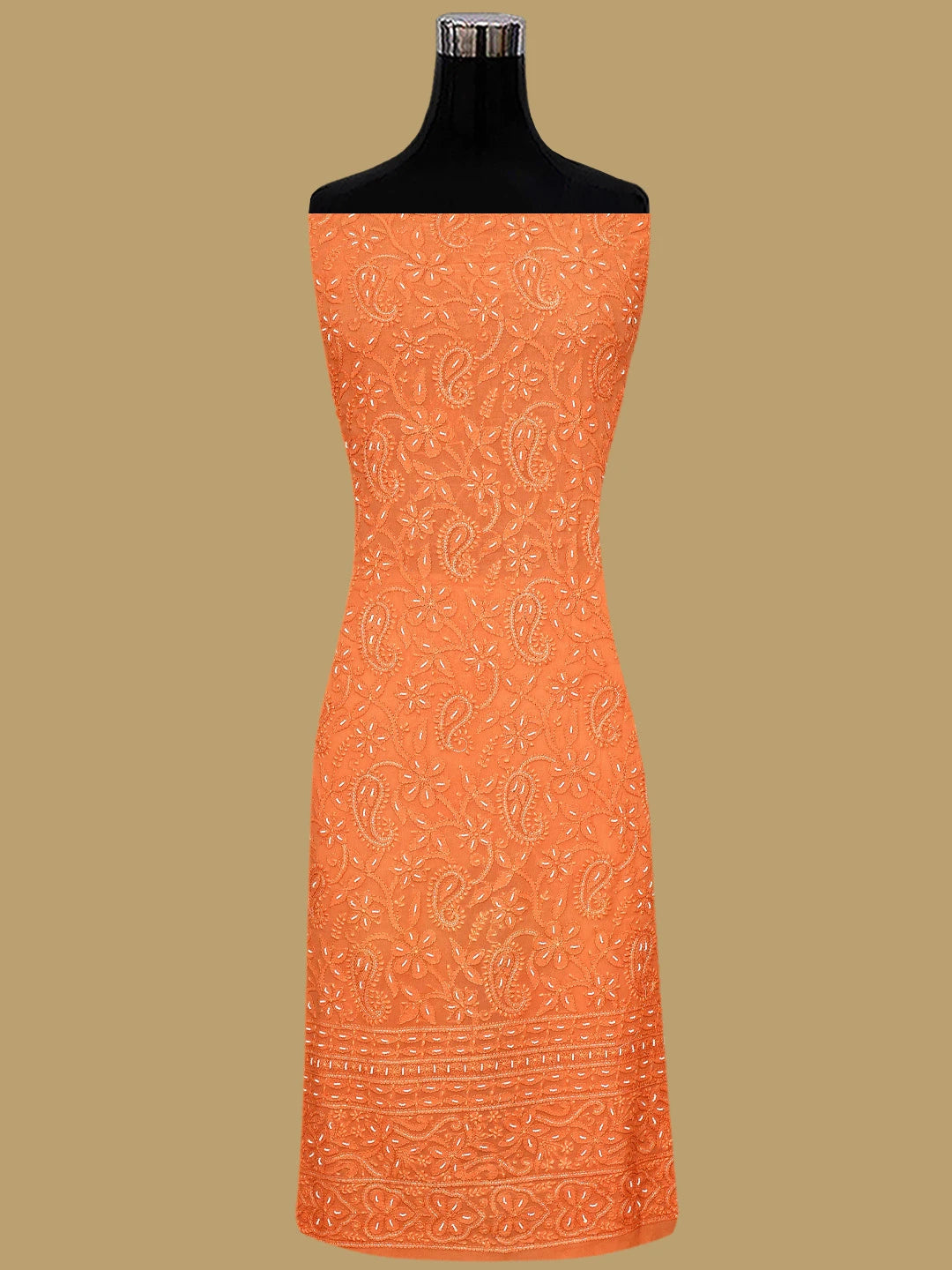 Ada Hand Embroidered Coral Glow Viscose Georgette Lucknowi Chikankari Unstitched Kurta Dupatta Set With Zari  Work 01A893652