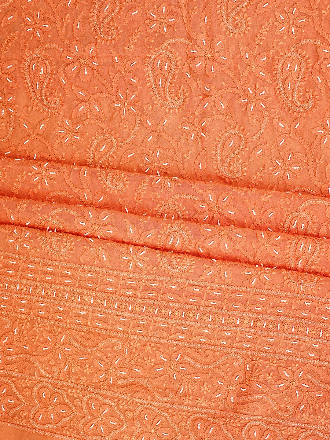 Ada Hand Embroidered Coral Glow Viscose Georgette Lucknowi Chikankari Unstitched Kurta Dupatta Set With Zari  Work 01A893652