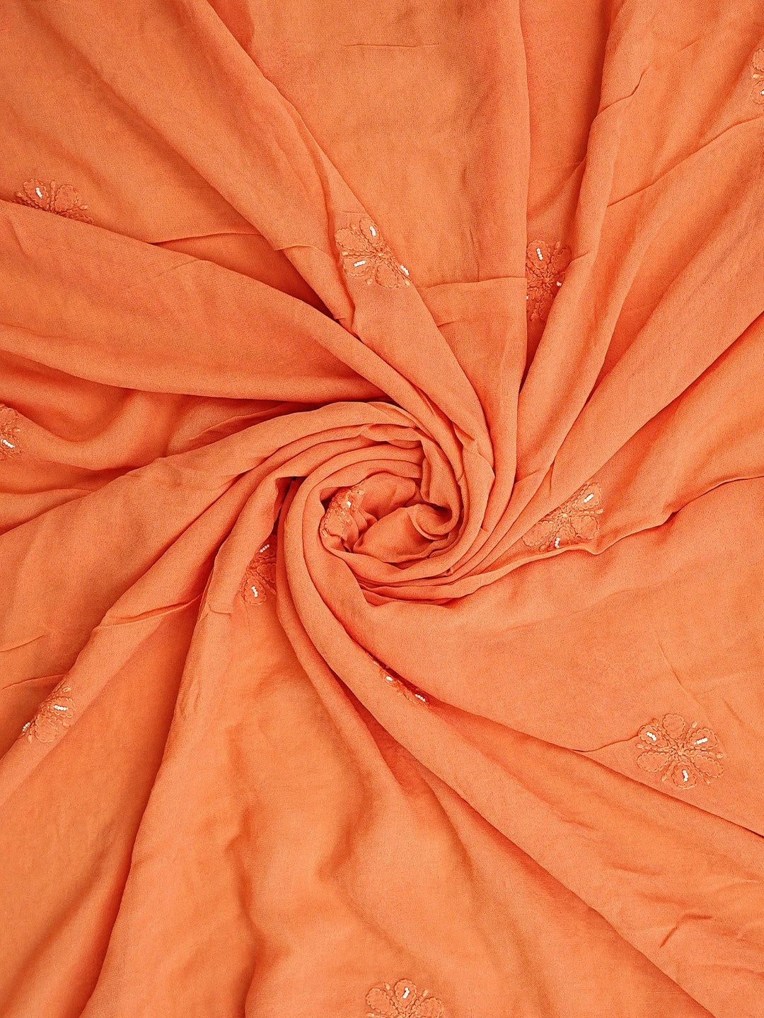 Ada Hand Embroidered Coral Glow Viscose Georgette Lucknowi Chikankari Unstitched Kurta Dupatta Set With Zari  Work 01A893652