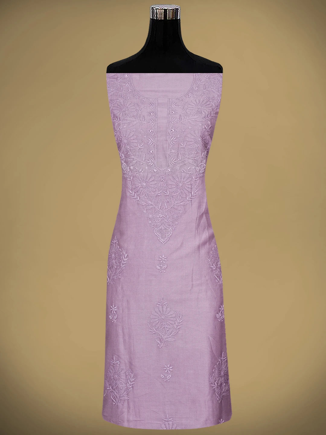 Ada Hand Embroidered Mauve Chanderi Lucknowi Chikankari Unstitched Kurta Dupatta Set 01A932534