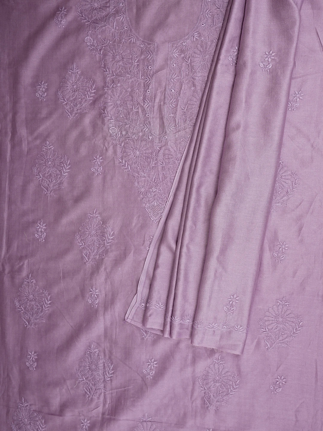 Ada Hand Embroidered Mauve Chanderi Lucknowi Chikankari Unstitched Kurta Dupatta Set 01A932534