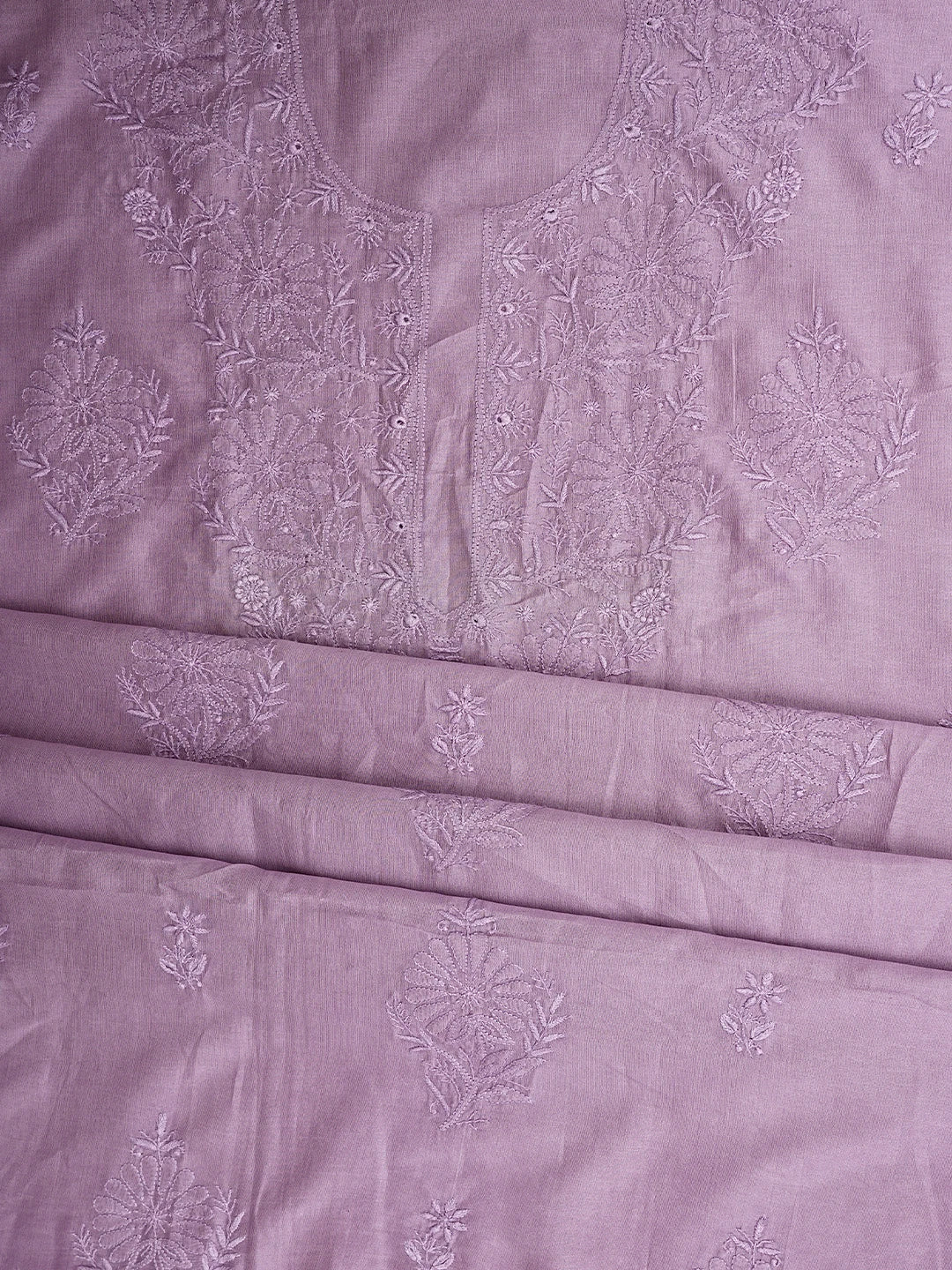 Ada Hand Embroidered Mauve Chanderi Lucknowi Chikankari Unstitched Kurta Dupatta Set 01A932534