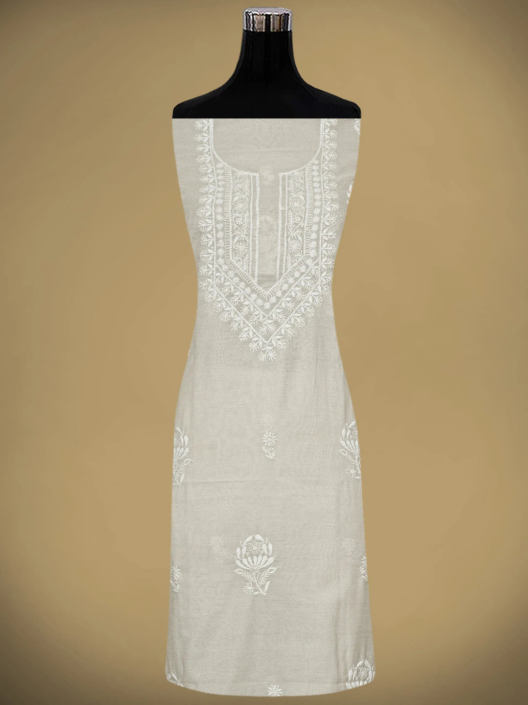 Ada Hand Embroidered Bone Brown Tissue Lucknowi Chikankari Unstitched Kurta Dupatta Set 01A923489