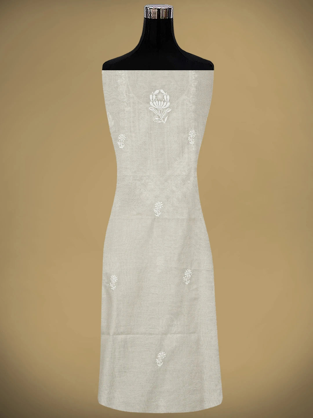 Ada Hand Embroidered Bone Brown Tissue Lucknowi Chikankari Unstitched Kurta Dupatta Set 01A923489
