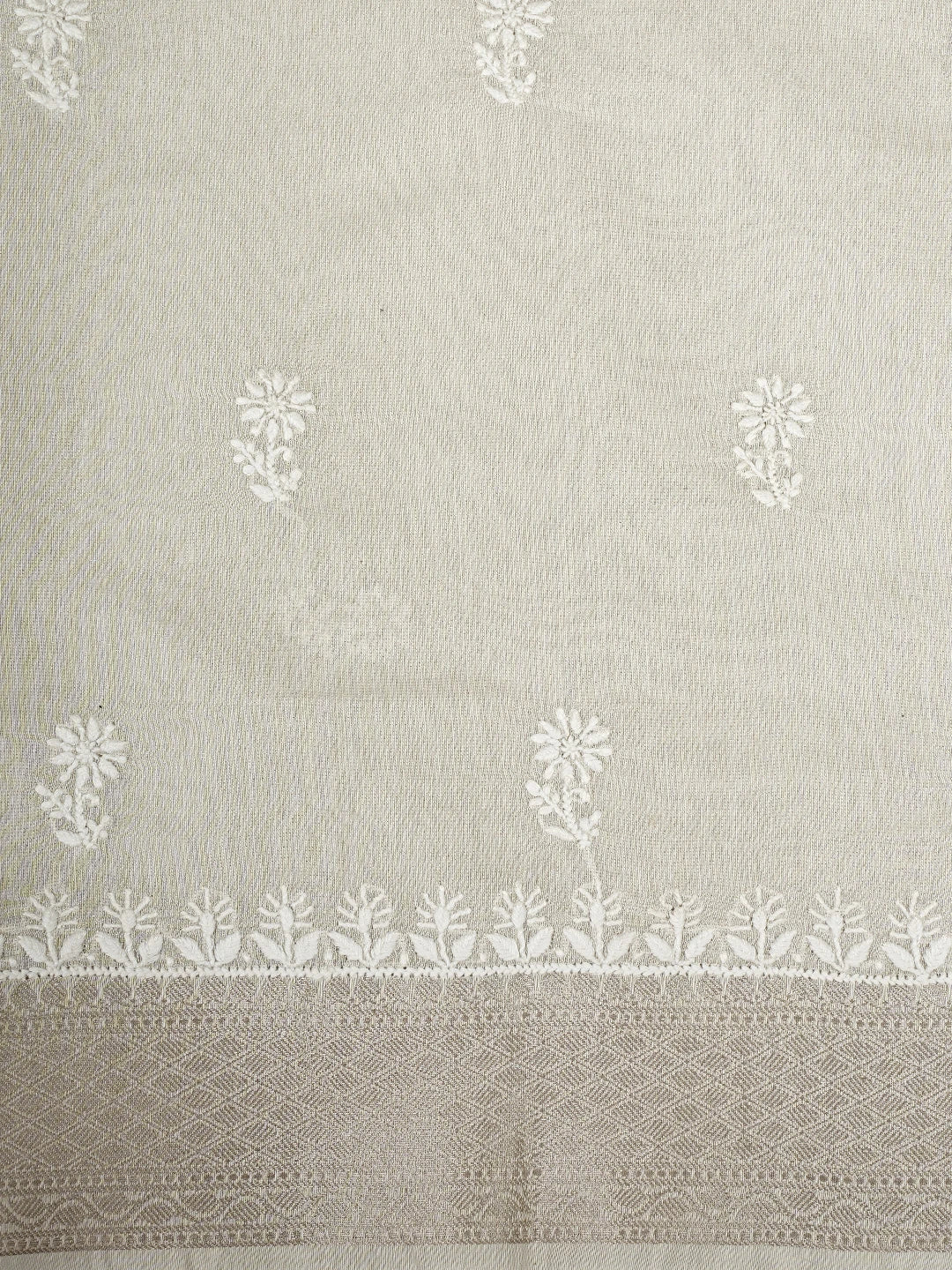 Ada Hand Embroidered Bone Brown Tissue Lucknowi Chikankari Unstitched Kurta Dupatta Set 01A923489