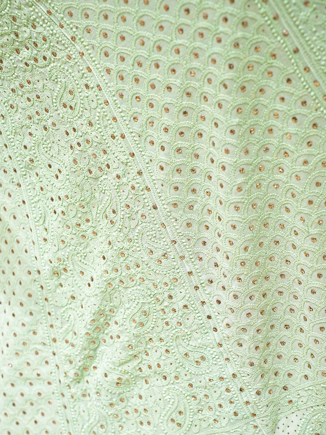 Ada Hand Embroidered Light Green Viscose Georgette Lucknowi Chikankari Lehenga Ghera Only (Skirt) With Mukaish/Muqaish Work  01A762821