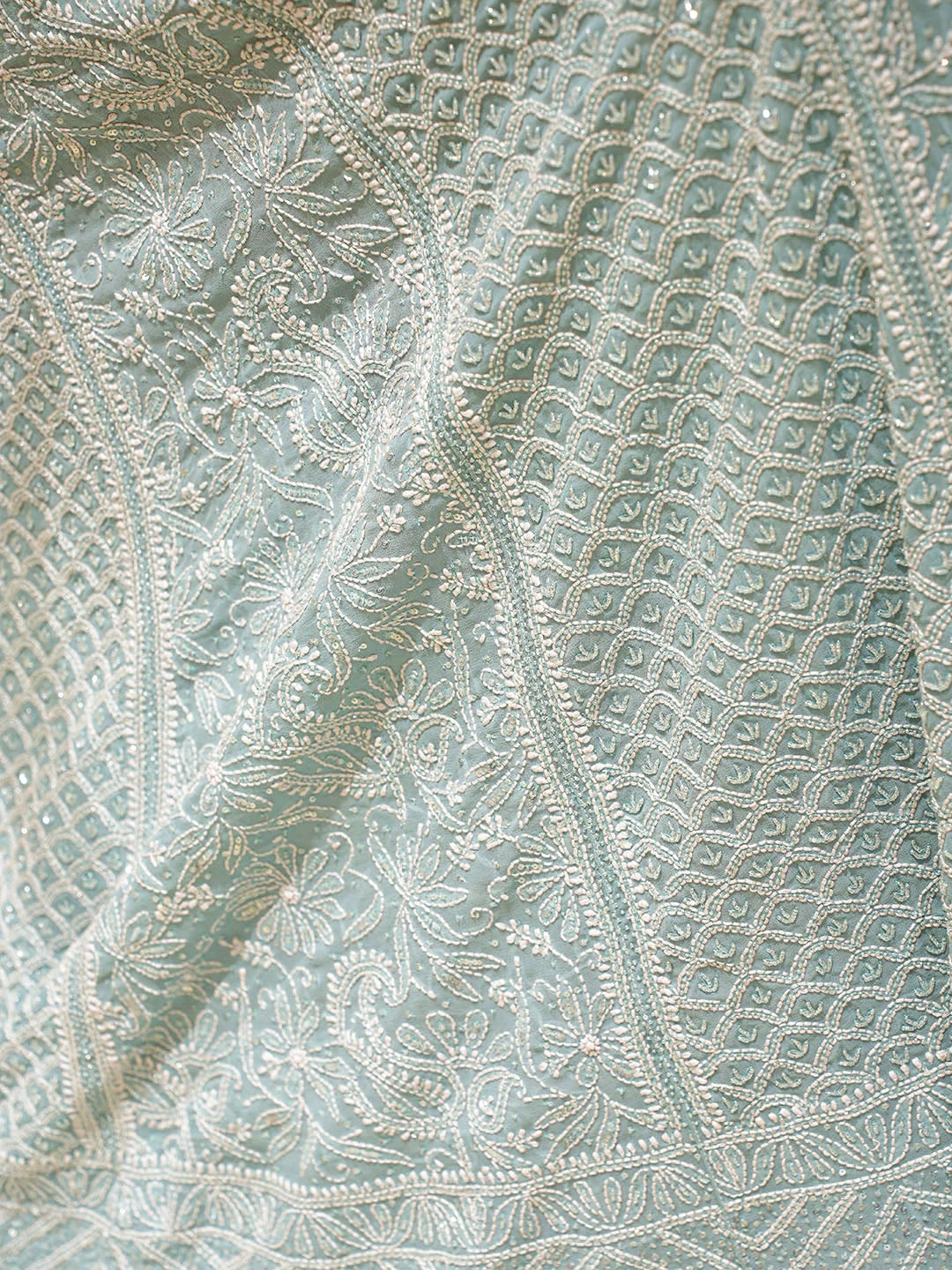 Ada Hand Embroidered Teal Green Pure Georgette Lucknowi Chikankari Lehenga Ghera Only (Skirt) With Sequinned Work 01A575961