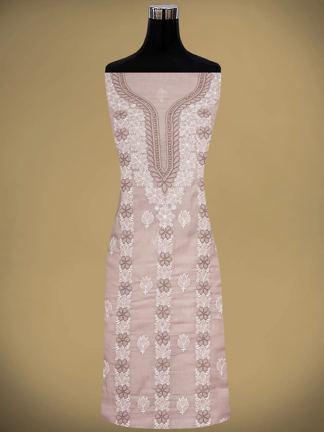 Ada Hand Embroidered Dusty Peach Cotton Lucknowi Chikankari Unstitched Suit Piece 01A943522