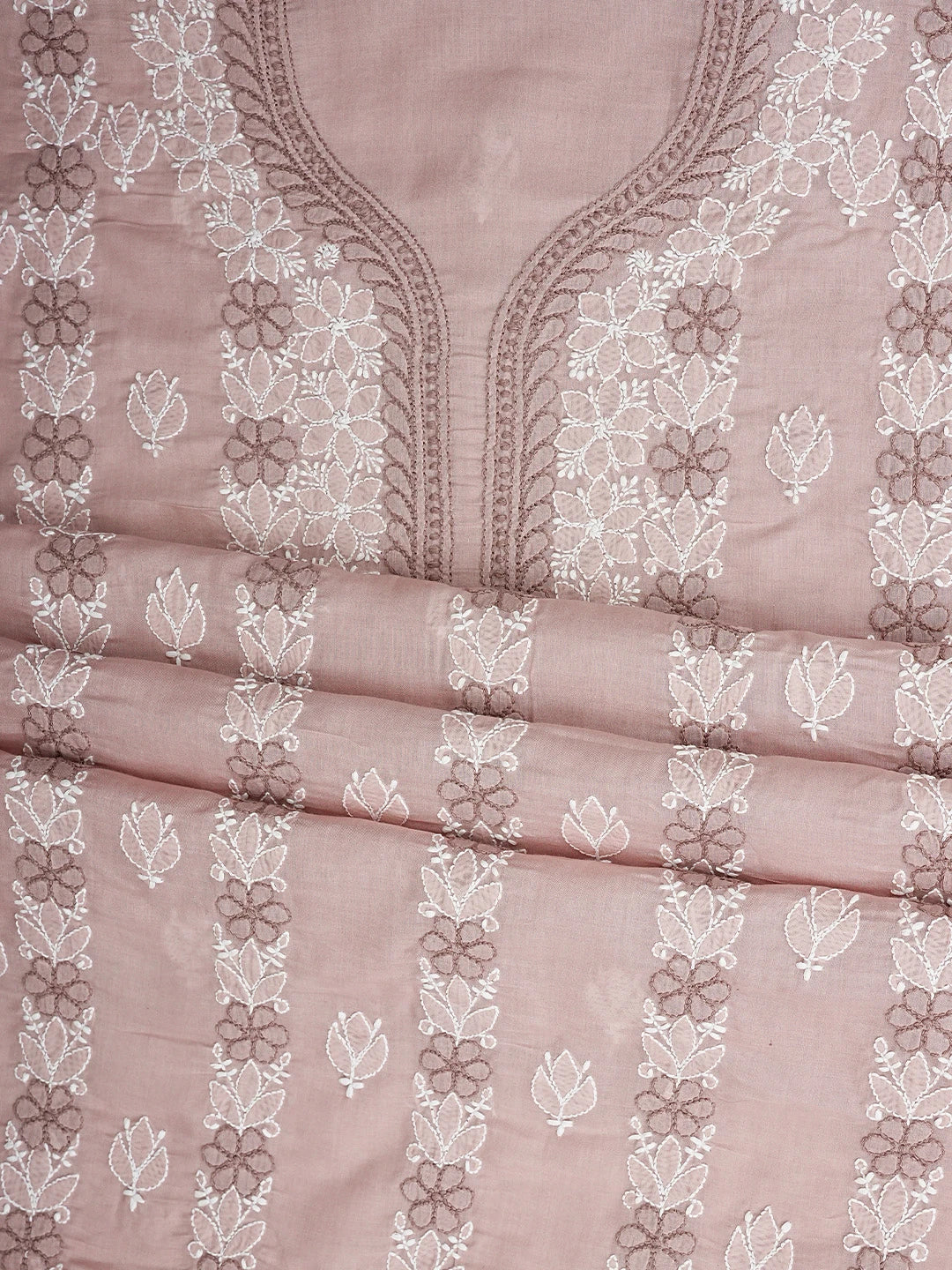 Ada Hand Embroidered Dusty Peach Cotton Lucknowi Chikankari Unstitched Suit Piece 01A943522