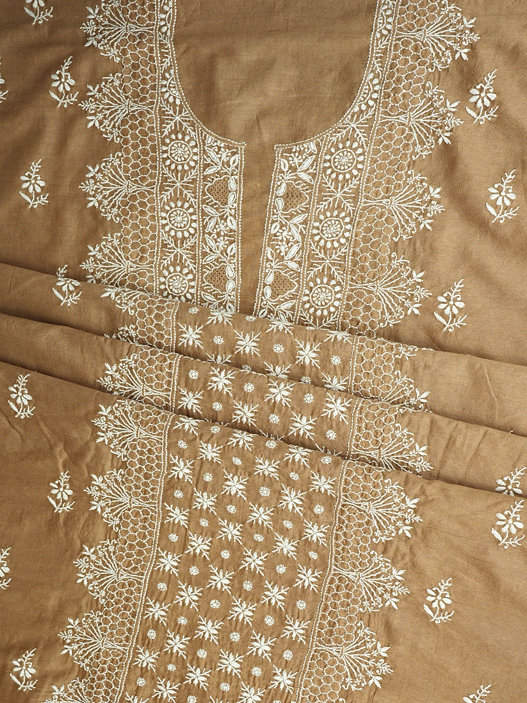 Ada Hand Embroidered Fawn Chanderi Lucknowi Chikankari Unstitched Suit Piece 01A932510