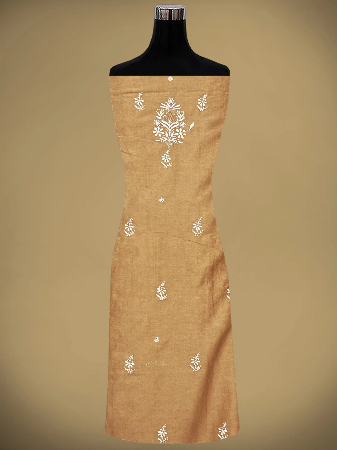 Ada Hand Embroidered Fawn Chanderi Lucknowi Chikankari Unstitched Suit Piece 01A932510