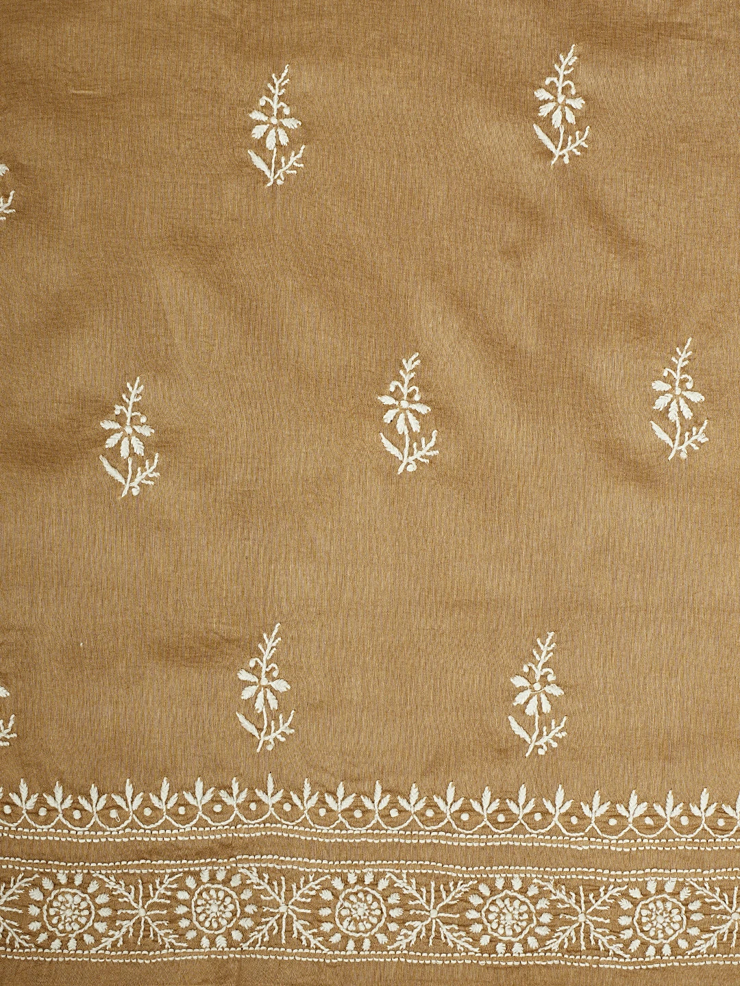 Ada Hand Embroidered Fawn Chanderi Lucknowi Chikankari Unstitched Suit Piece 01A932510