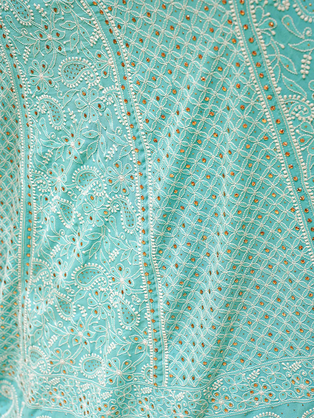 Ada Hand Embroidered Sea Green Pure Georgette Lucknowi Chikankari Lehenga Ghera Only (Skirt) With Muqaish/Mukaish Work A608096
