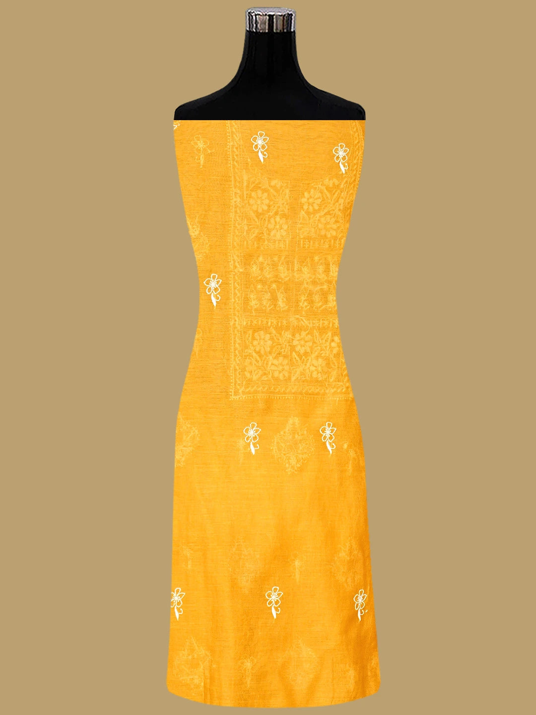 Ada Hand Embroidered Yellow Chanderi Lucknowi Chikankari Unstitched Suit Piece 01A593547