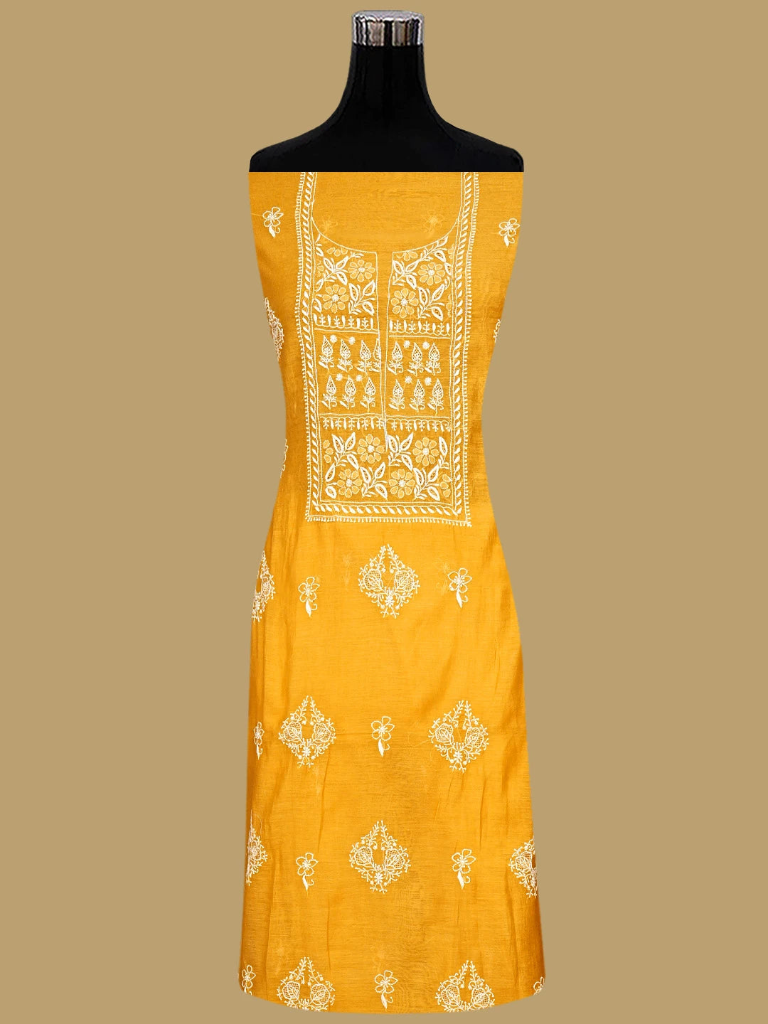 Ada Hand Embroidered Yellow Chanderi Lucknowi Chikankari Unstitched Suit Piece 01A593547
